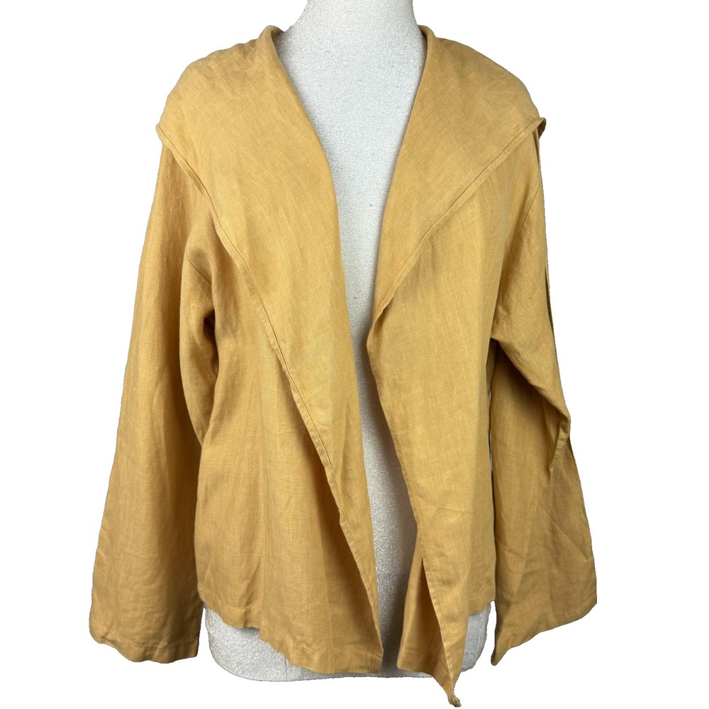 Bryn Walker Jacket Womens S Yellow 100% Linen Hooded Open Front Lightweight Boho